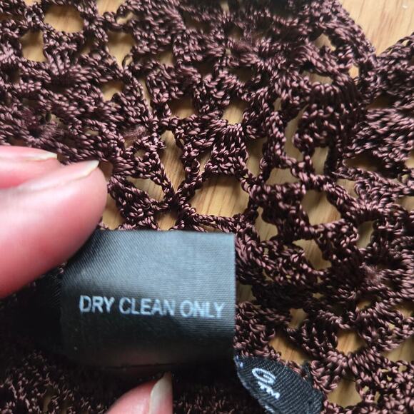 Bette Sung Womens VTG 90s Y2K Brown Crochet Knit Long Cardigan XL Festival Boho - Picture 10 of 12